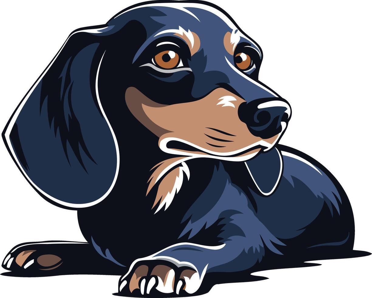 A charming illustration of a black and tan dachshund, looking to the side with a playful expression vector