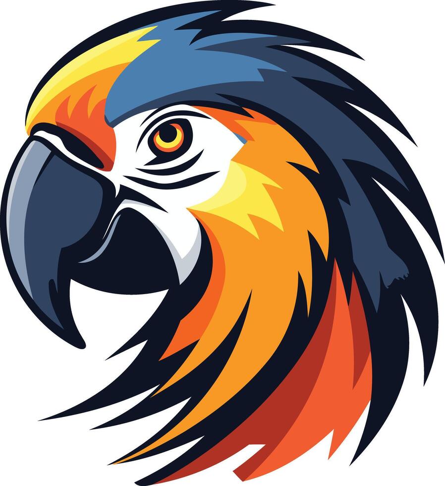 A colorful and vibrant parrot head logo design, perfect for brands looking for a bold and eye catching mascot vector