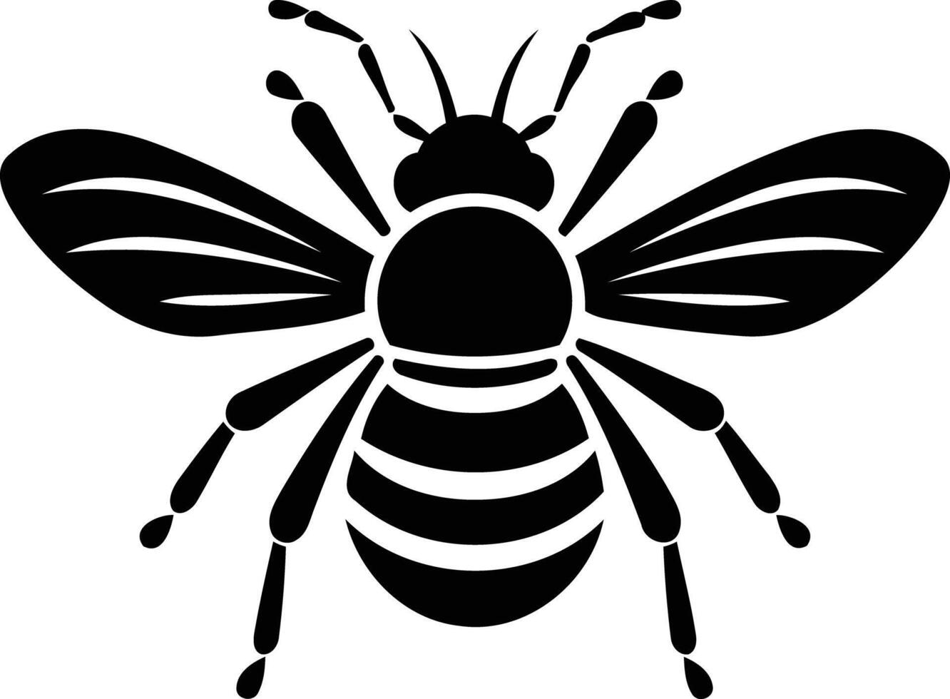 Black and white silhouette of a bee, perfect for logo design or branding vector