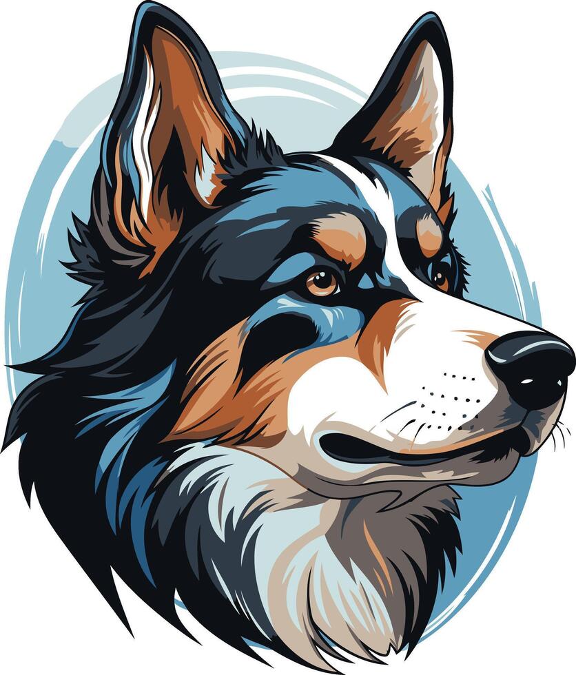A stylized illustration of a wolf's head with a blue, brown, and white color scheme vector