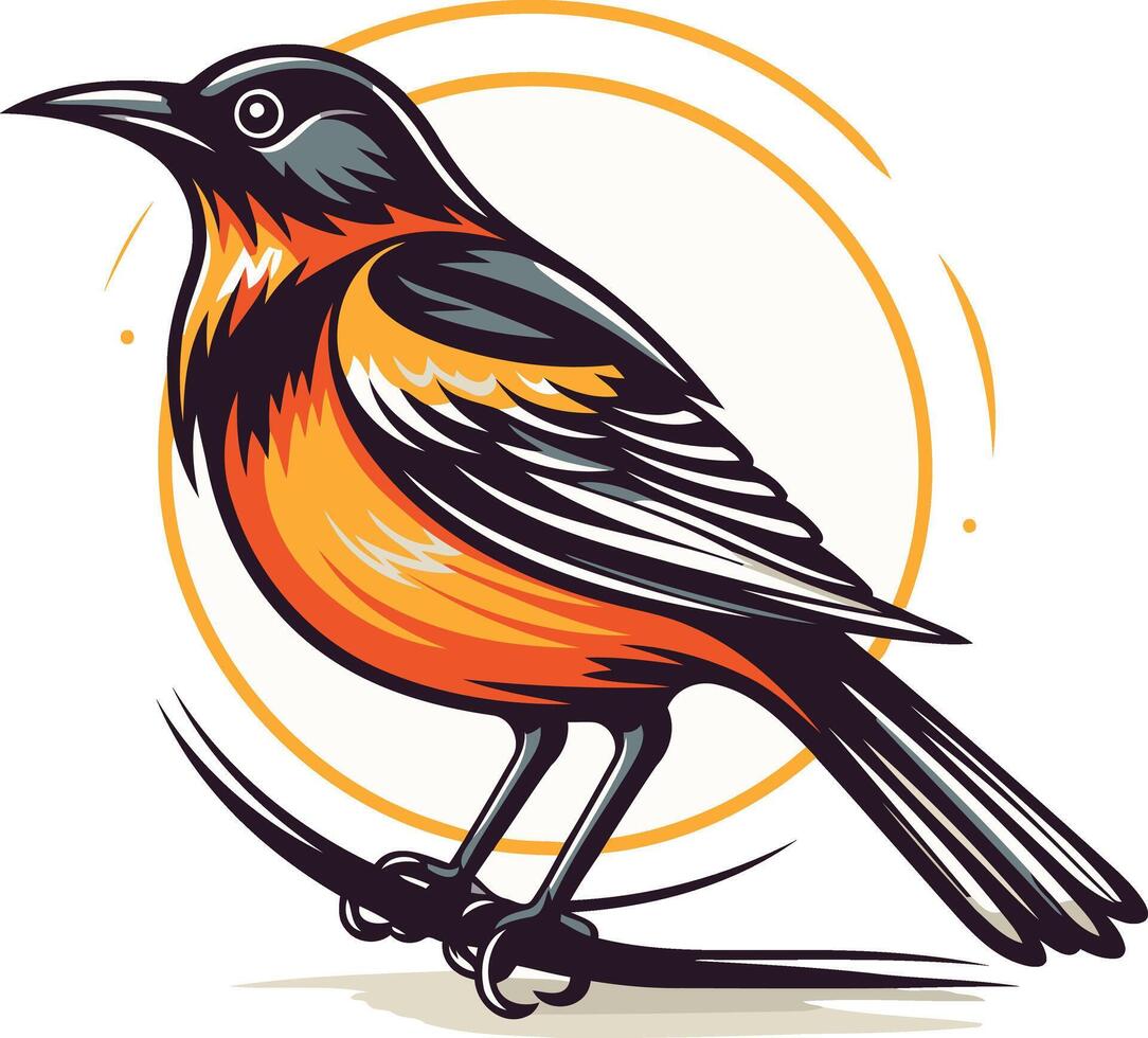 Orange Bird Illustration on a Branch vector