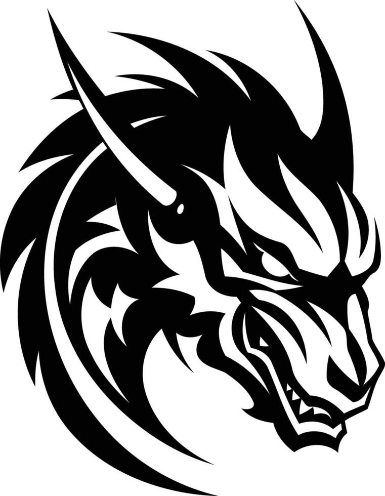 Fierce black and white dragon head tattoo design vector