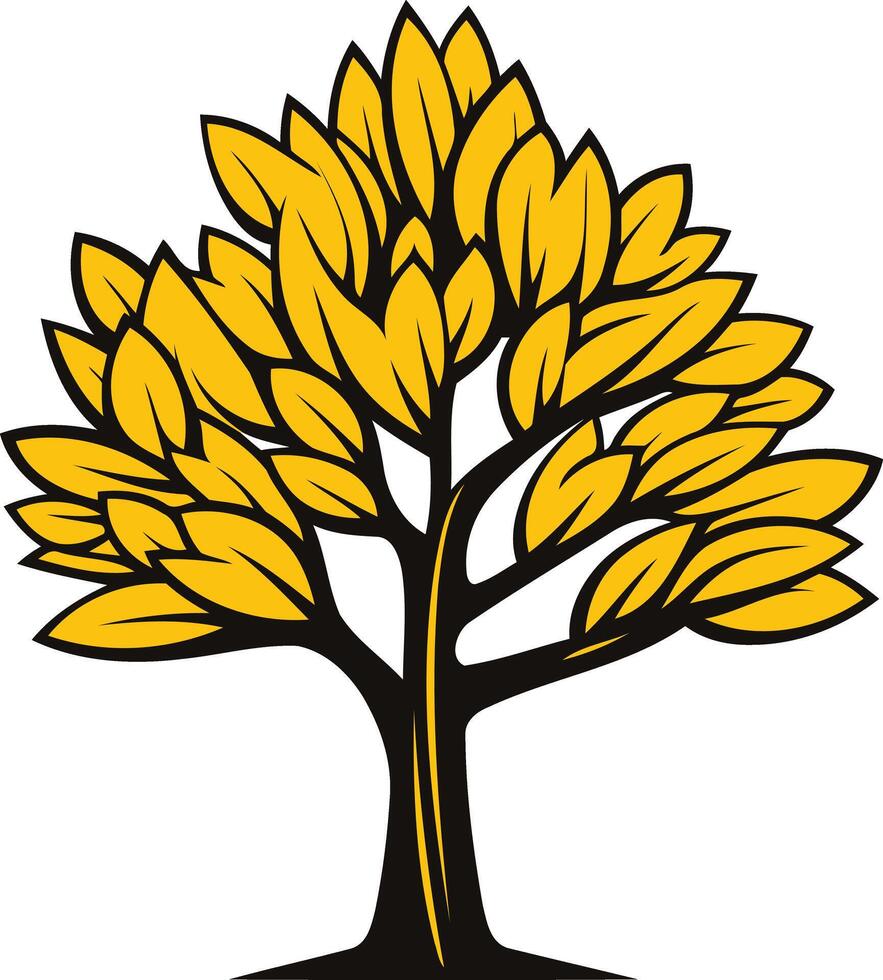 Stylized yellow tree illustration perfect for logo design, branding, or environmental themes vector