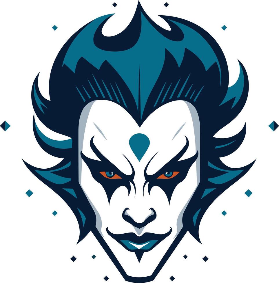 Intriguing and mysterious illustration of a stylized character with dark blue hair and an intense gaze vector
