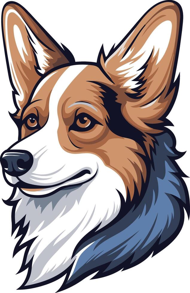 A friendly cartoon illustration of a welsh corgi's head, perfect for branding, apparel, or social media vector