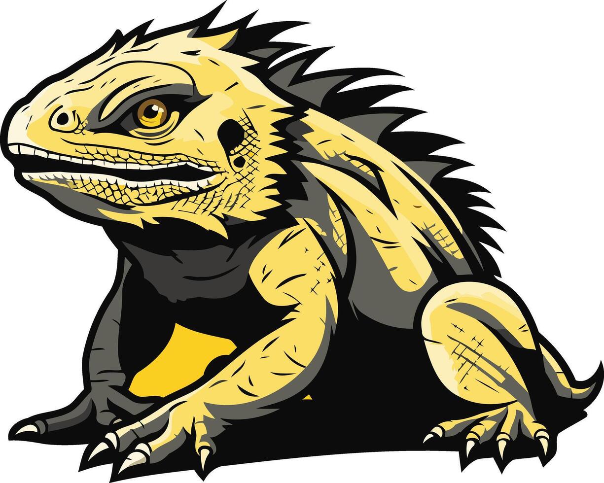 A fierce and stylized bearded dragon illustration, perfect for logos, t shirts, or other designs needing a unique and powerful reptile mascot vector