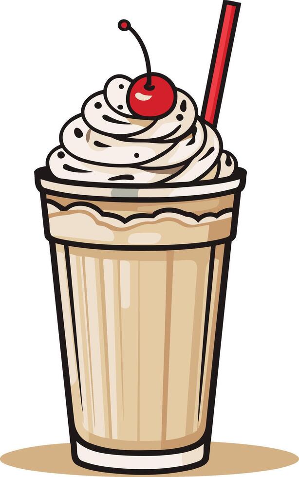 Classic Milkshake with Whipped Cream and Cherry vector
