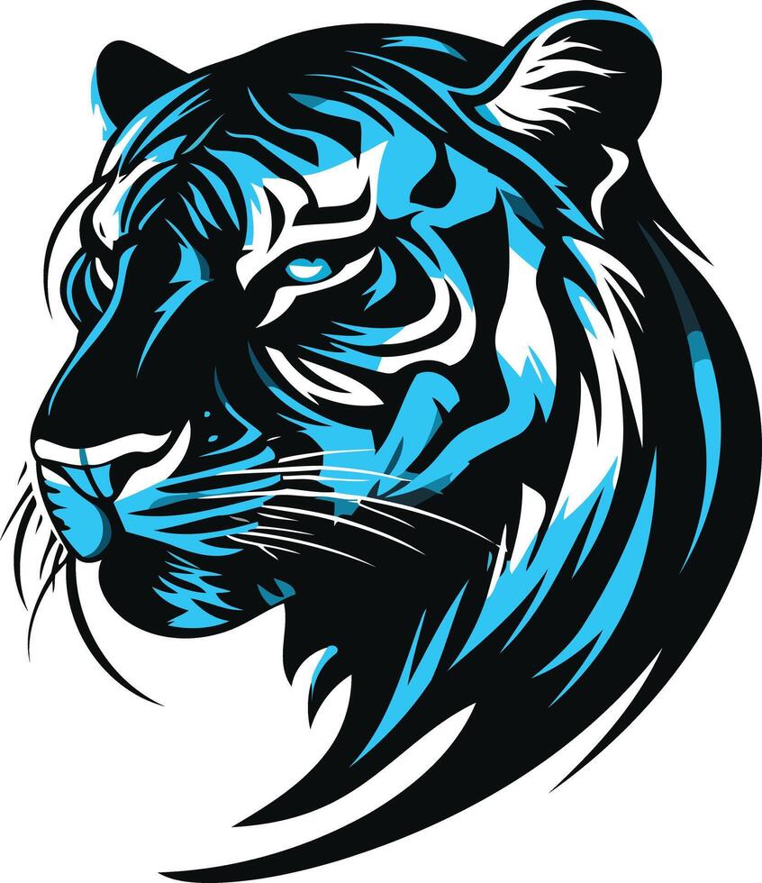 Stylized blue and black tiger head design, perfect for logos, t shirts, and branding vector
