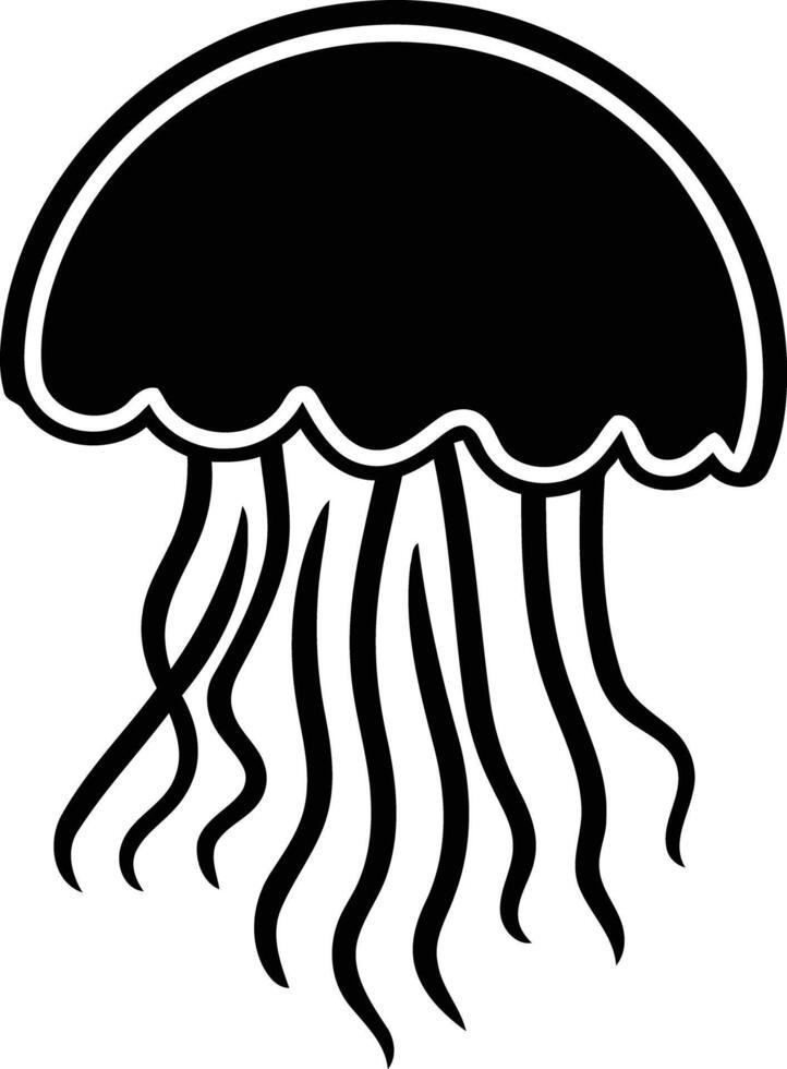 Simple black and white illustration of a jellyfish, perfect for