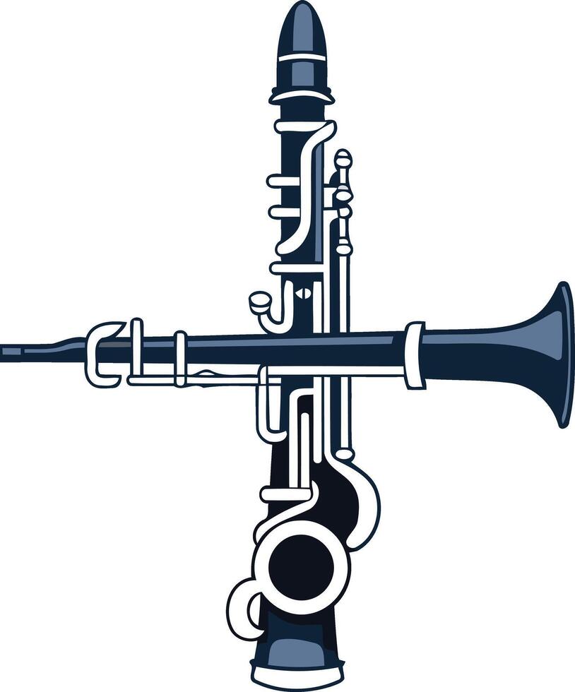 A unique and stylized illustration of a clarinet in a cross shape, perfect for music related projects or logos vector