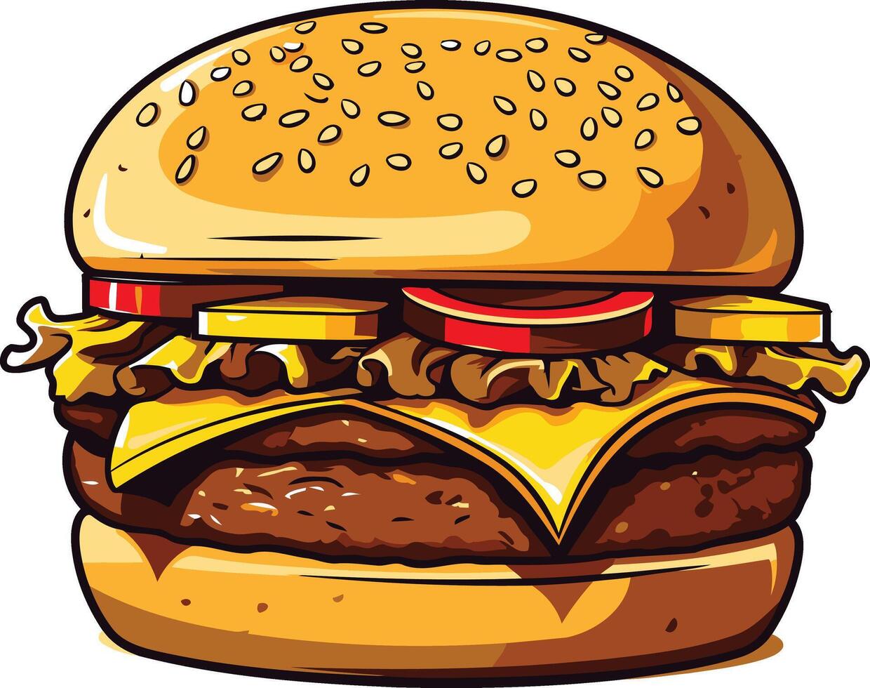 Double Cheeseburger with Sesame Seed Bun vector
