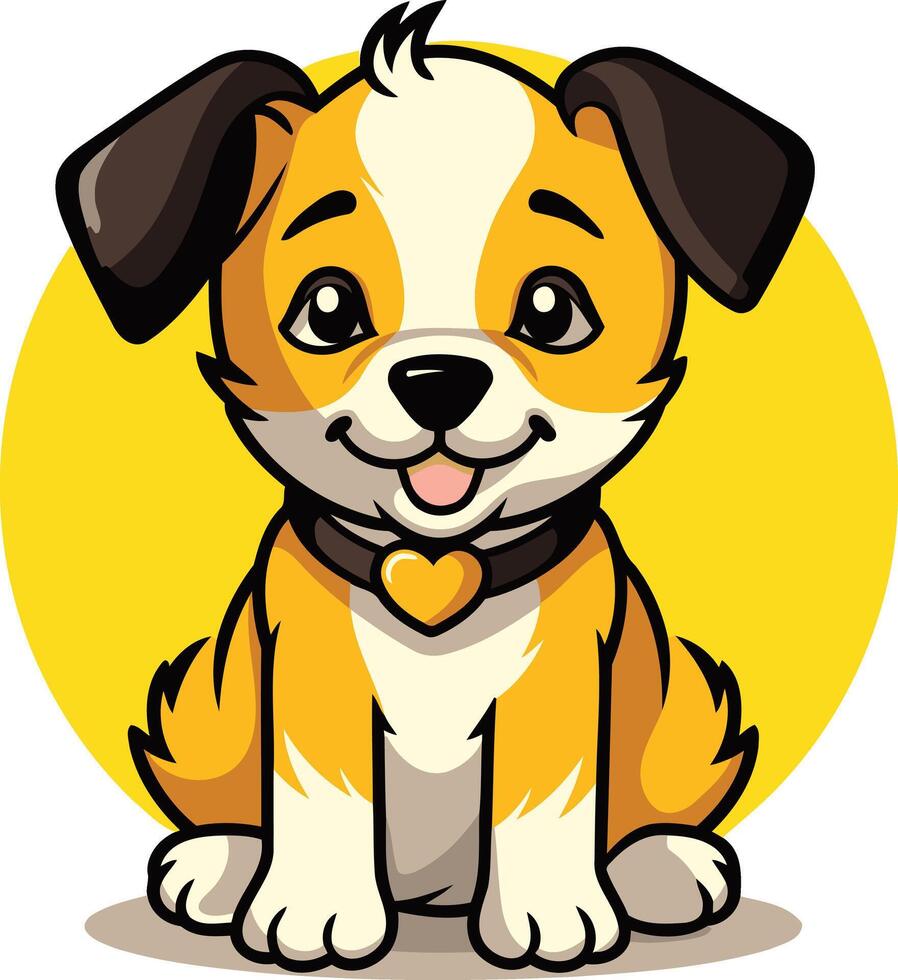 Cute cartoon puppy with big, expressive eyes and a heart shaped collar, perfect for kids' products, branding, or social media vector
