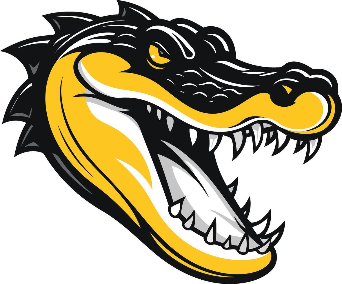 A fierce and powerful alligator head mascot logo design with a sharp, open mouth and menacing teeth vector
