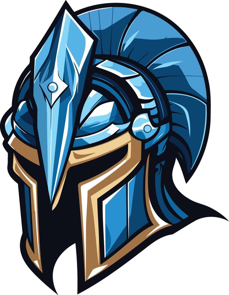 A striking and modern take on a classic spartan helmet, this graphic features a bold blue and gold color scheme vector