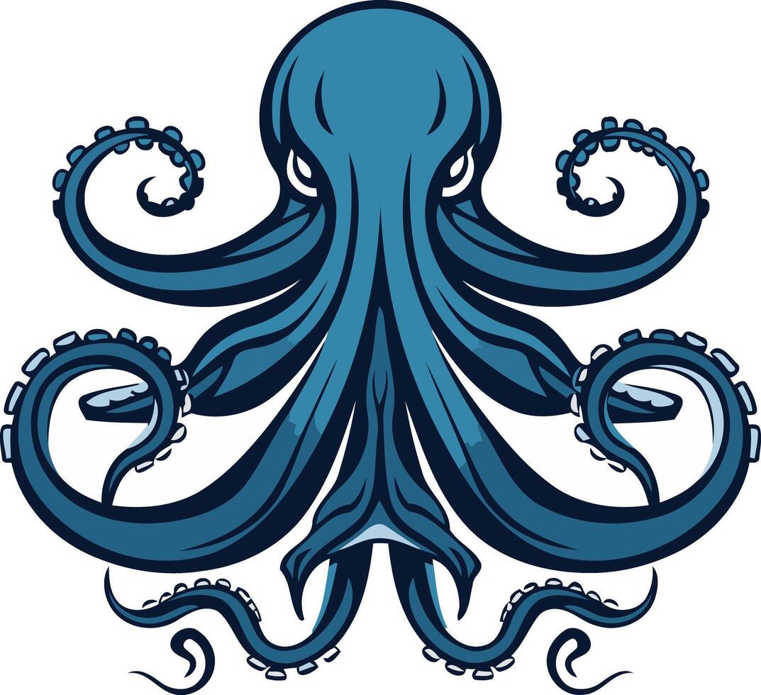 A powerful and detailed illustration of a blue octopus with its tentacles outstretched vector