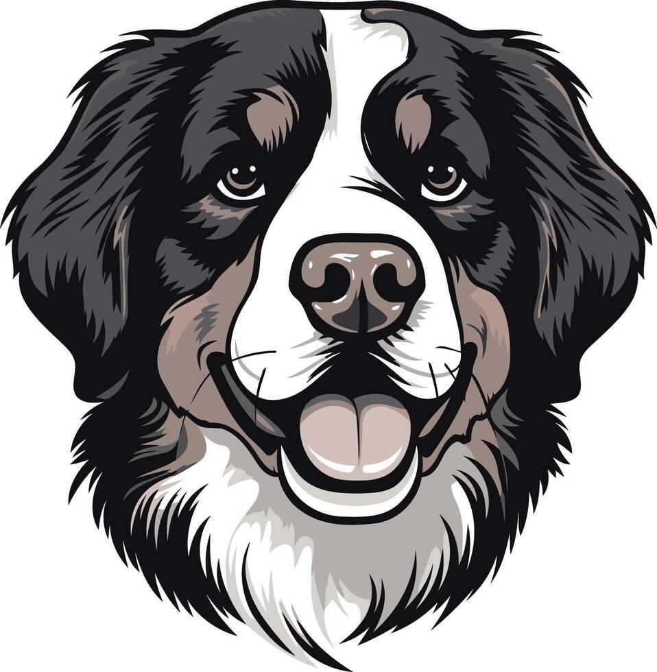A friendly bernese mountain dog with a big smile and playful eyes vector