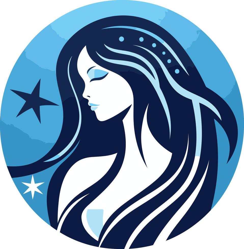 A stylized illustration of a woman with long flowing hair, captured in a serene pose vector