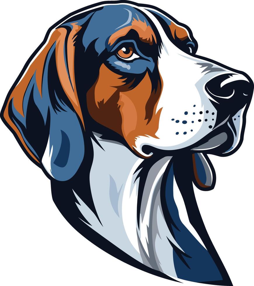 A bold and graphic illustration of a beagle's head, with a vibrant color scheme perfect for branding or pet related projects vector