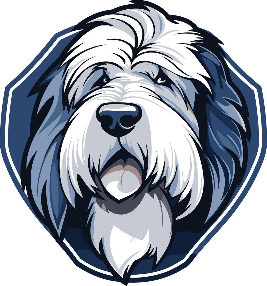 A friendly, cartoon style illustration of a bearded collie's face vector