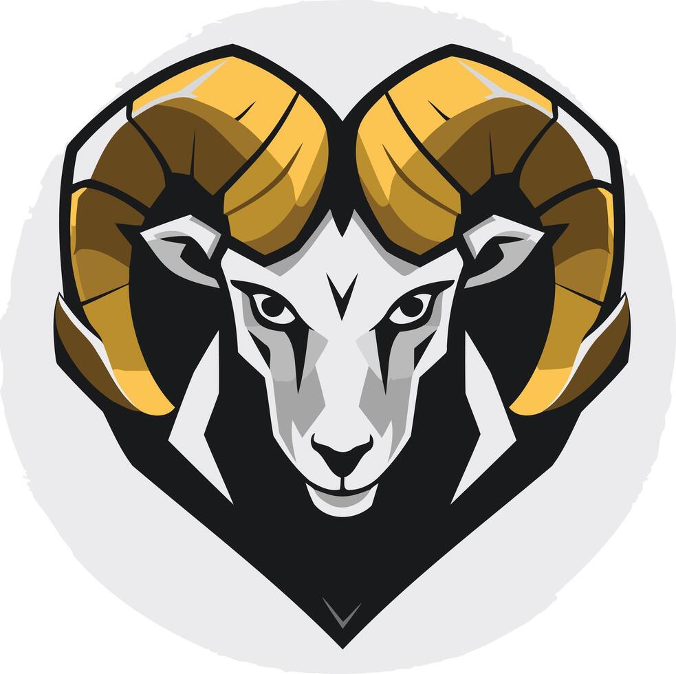 Powerful ram head logo with golden horns, perfect for sports teams, branding, and apparel vector