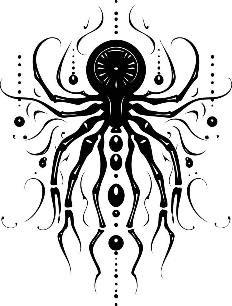 Intricate black and white tattoo design featuring a stylized spider with ornate details vector