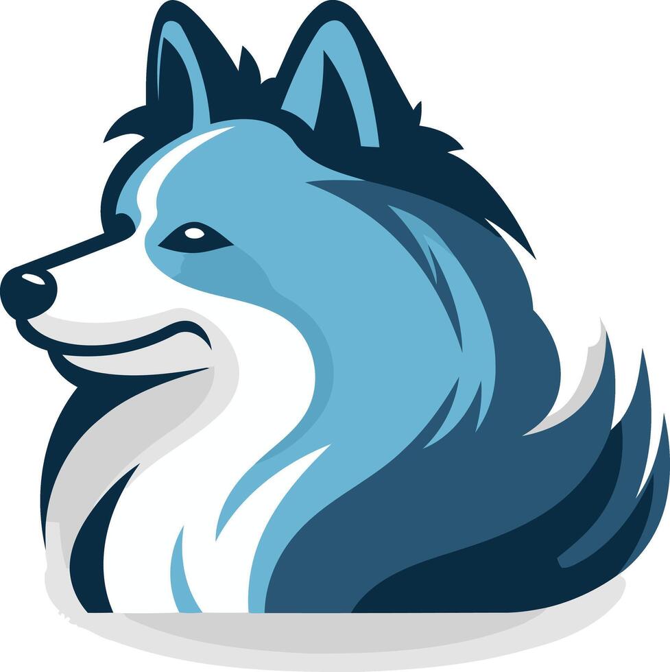 A friendly, cartoon style logo featuring a blue and white wolf's head with a playful expression vector