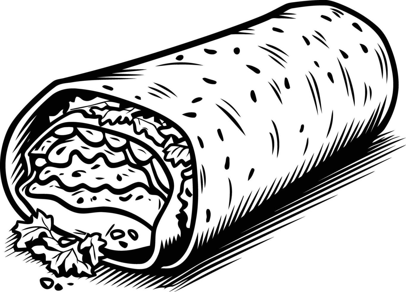 A hand drawn illustration of a delicious looking burrito, perfect for restaurant menus, food blogs, or recipe books vector
