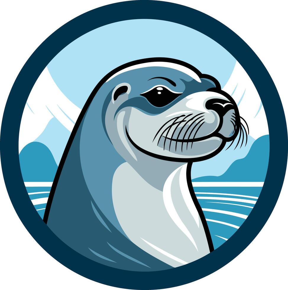 A playful and friendly cartoon otter in a circular frame, perfect for use in logos, branding, or as a mascot vector