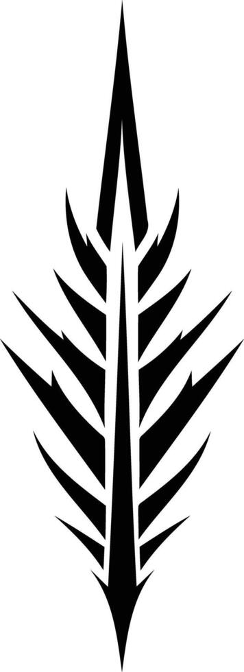 A minimalist black and white tattoo design featuring a stylized, abstract leaf with sharp, angular lines vector