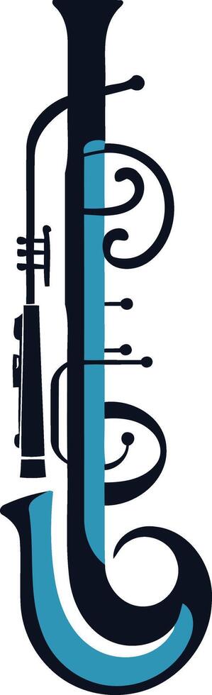 A stylized, abstract saxophone logo with blue and black colors vector