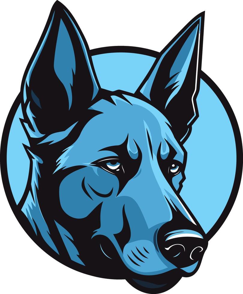 A striking illustration of a blue german shepherd's head, with a fierce, determined expression vector