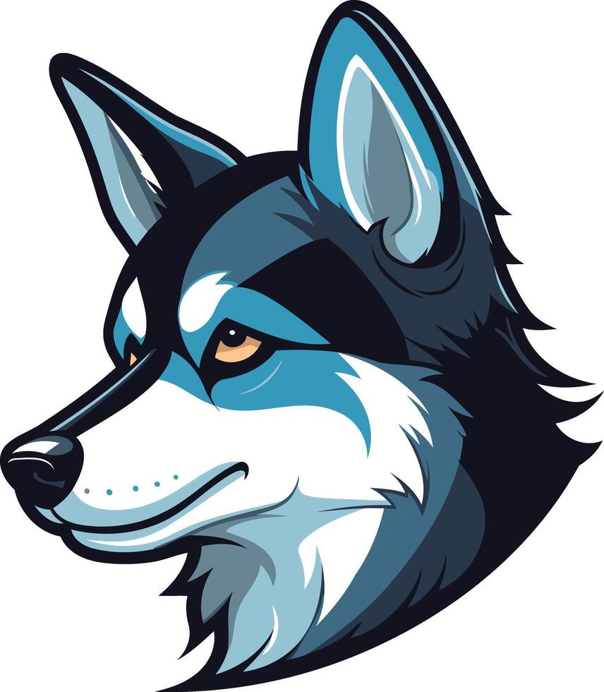 A cool, cartoonish husky head with striking blue and black fur, perfect for branding, merchandise, or social media vector