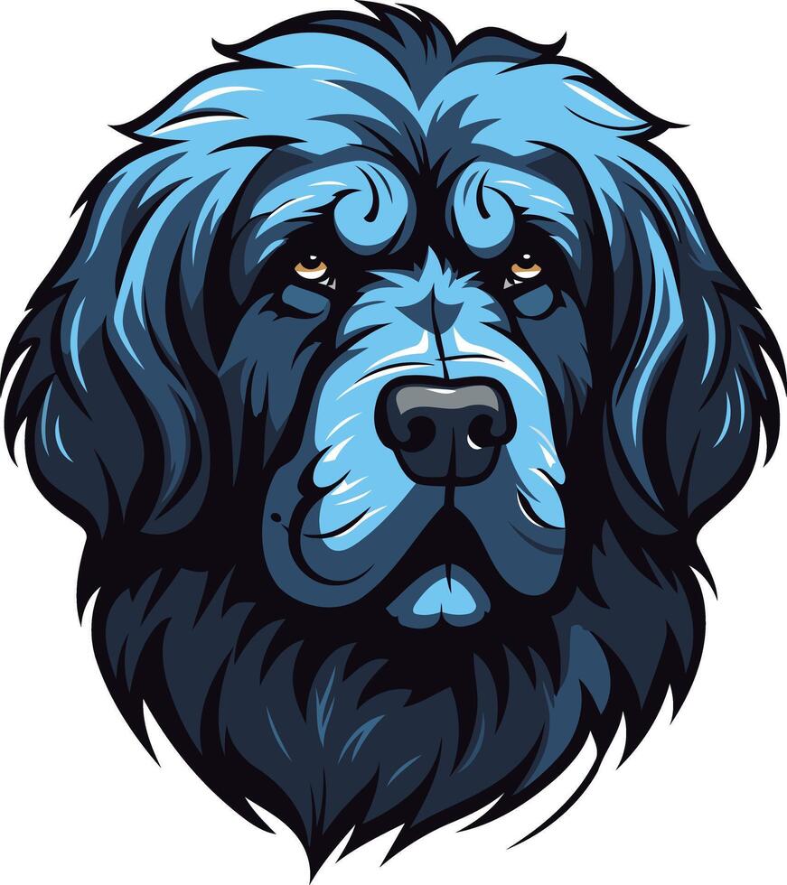 A powerful and majestic newfoundland dog head in a blue and black color palette, perfect for branding, logos, and pet related designs vector
