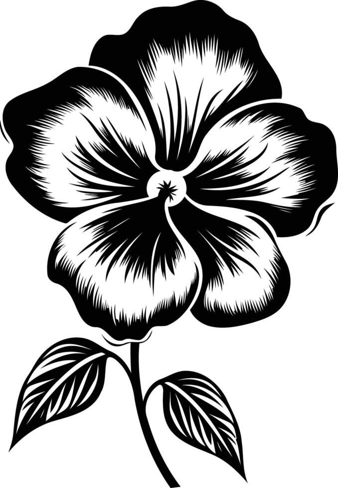 Elegant black and white silhouette of a single flower with leaves vector