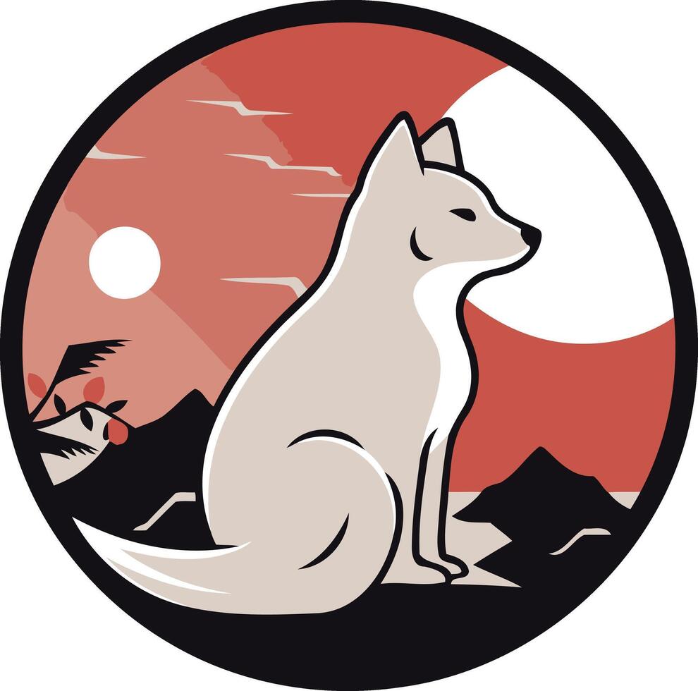 Arctic Fox Silhouette Against a Red Moon vector