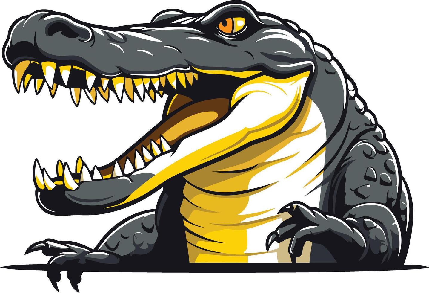 A fierce and cartoonish alligator with sharp teeth and a wide open mouth vector