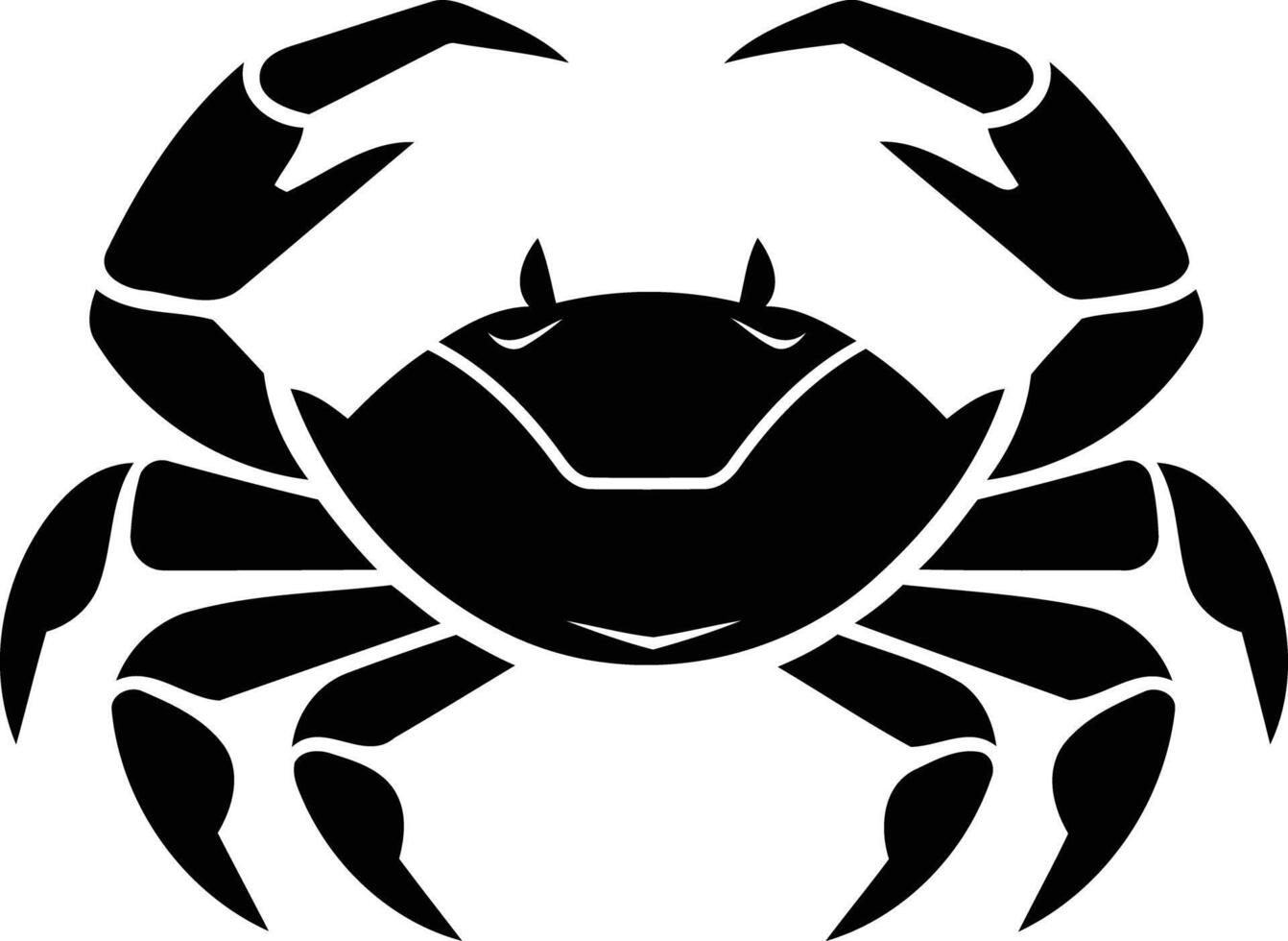 A bold, black silhouette of a crab in a simple, iconic design vector