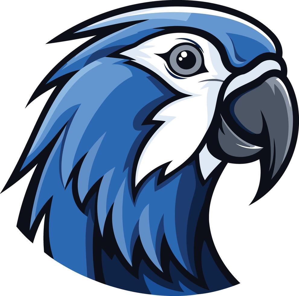 A bold and colorful illustration of a blue and white parrot head, perfect for logos, branding, and mascot designs vector