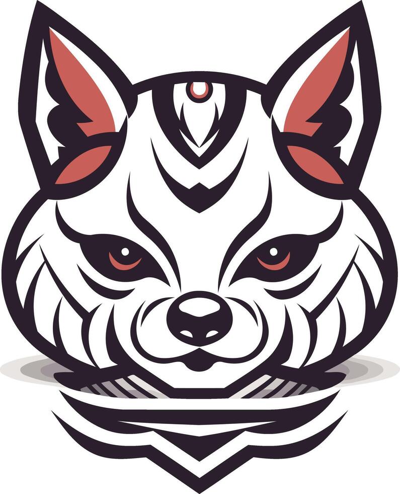 Kitsune Mascot with Red Ears and Black Stripes vector
