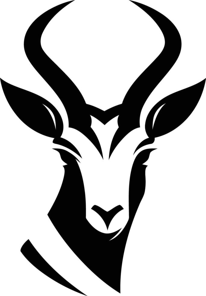 A bold and striking black and white illustration of an antelope's head, perfect for logo design, branding, or wildlife themed projects vector
