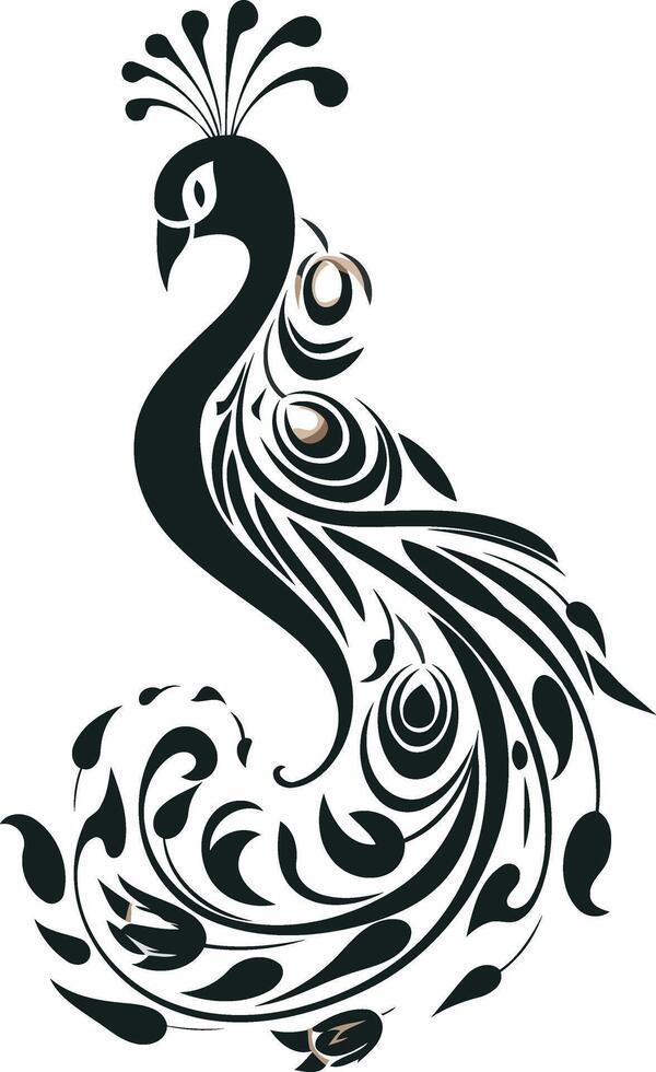 Stylized Black and White Peacock Illustration vector