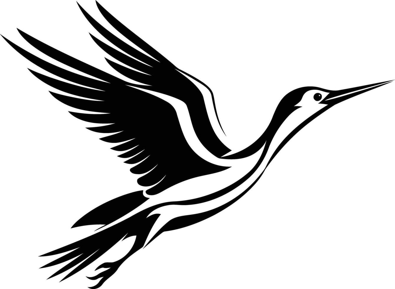 A striking black and white silhouette of a bird in flight, perfect for logos, designs, and illustrations vector