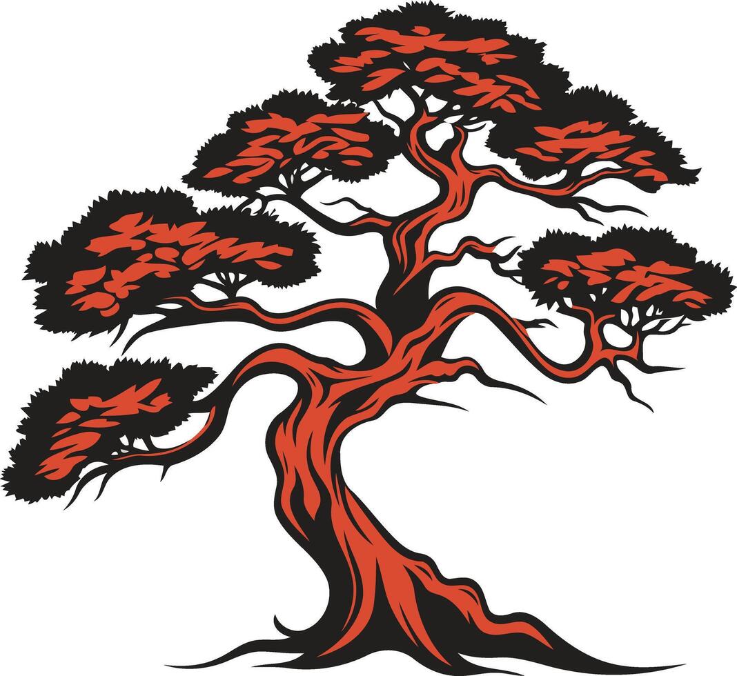 Red and Black Bonsai Tree Illustration vector