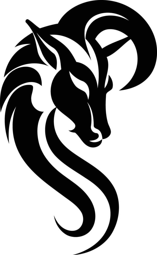 A stylized ram head tattoo design with bold lines and a dramatic pose vector