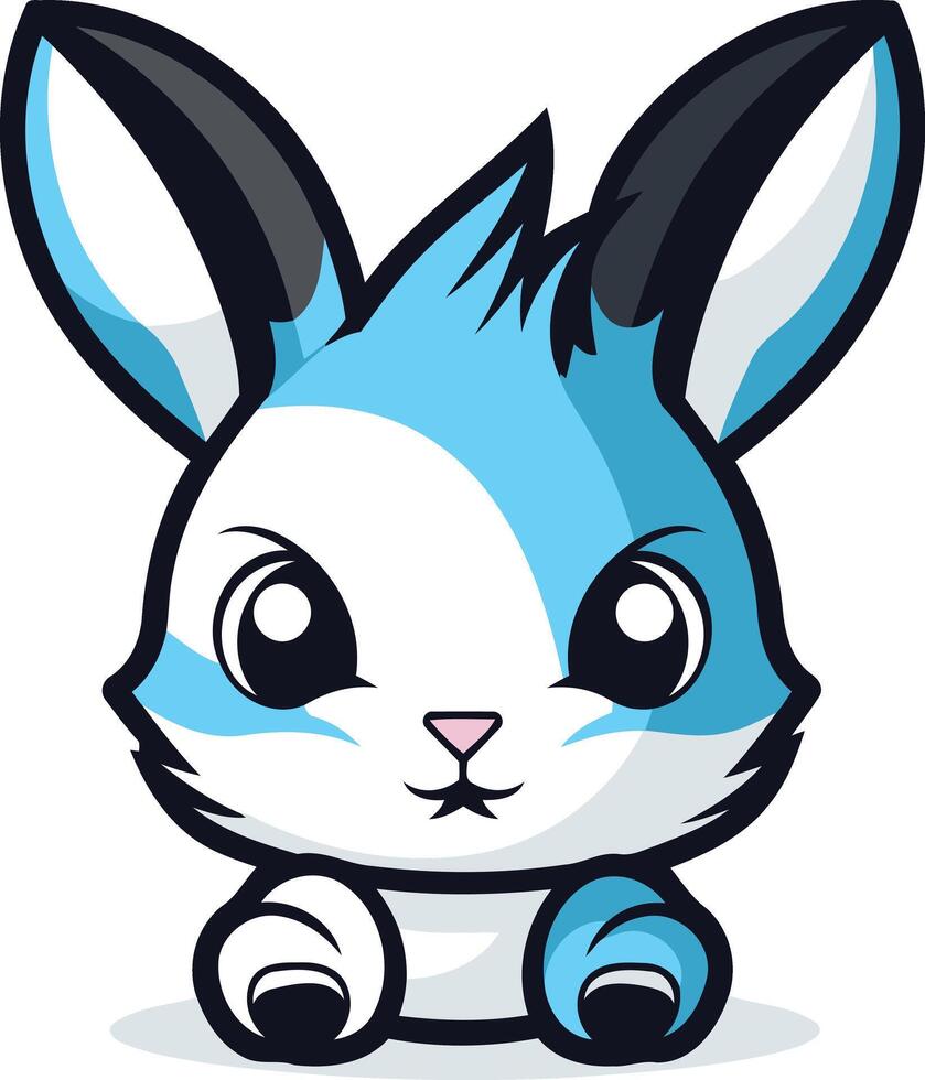 Cute cartoon rabbit with blue and white fur, perfect for kids' products, branding, and social media vector