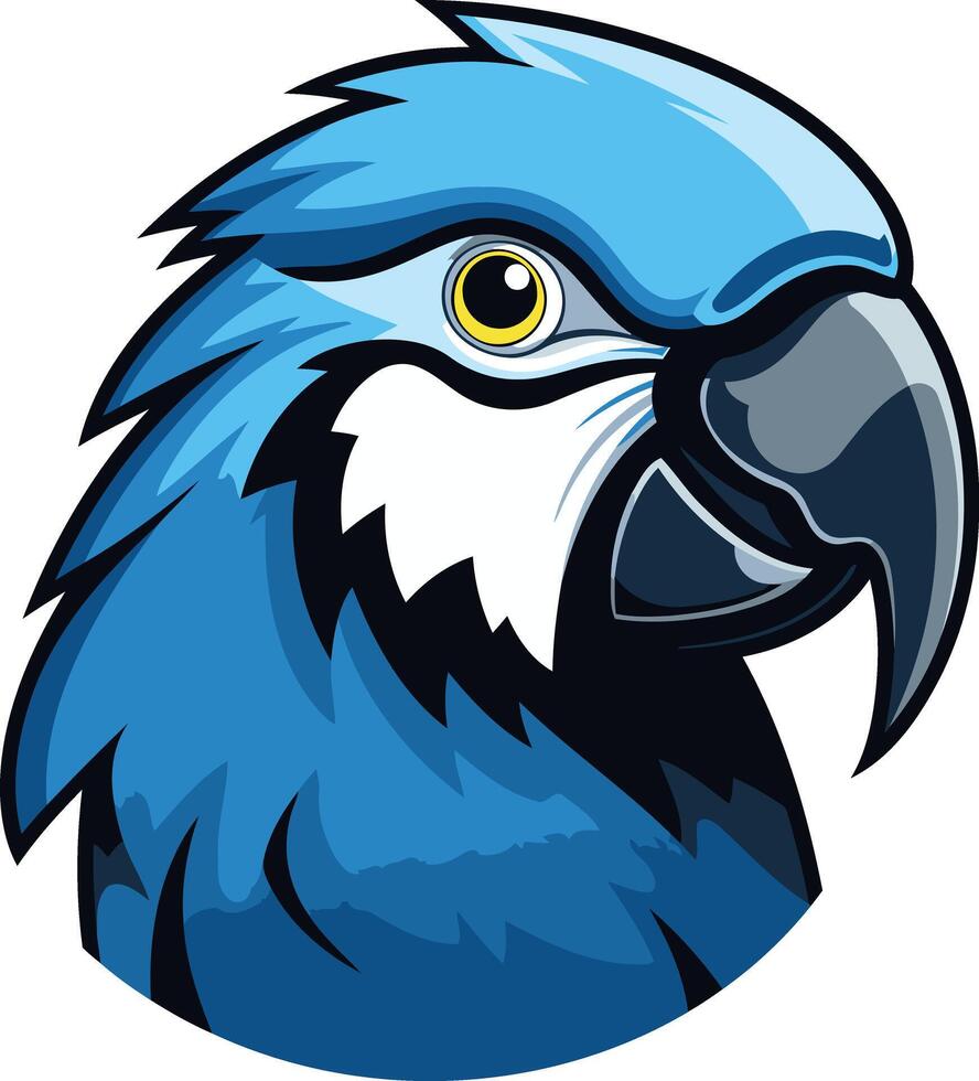 A vibrant, cartoon style illustration of a blue parrot's head, perfect for branding, logos, and mascot designs vector