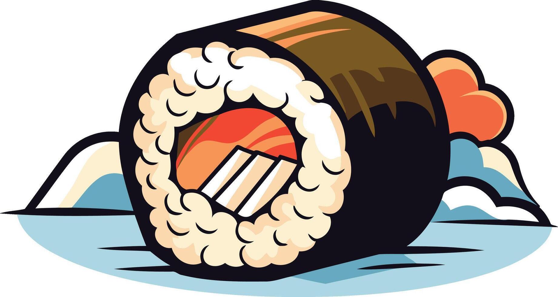 Sushi Roll on a Blue Plate vector