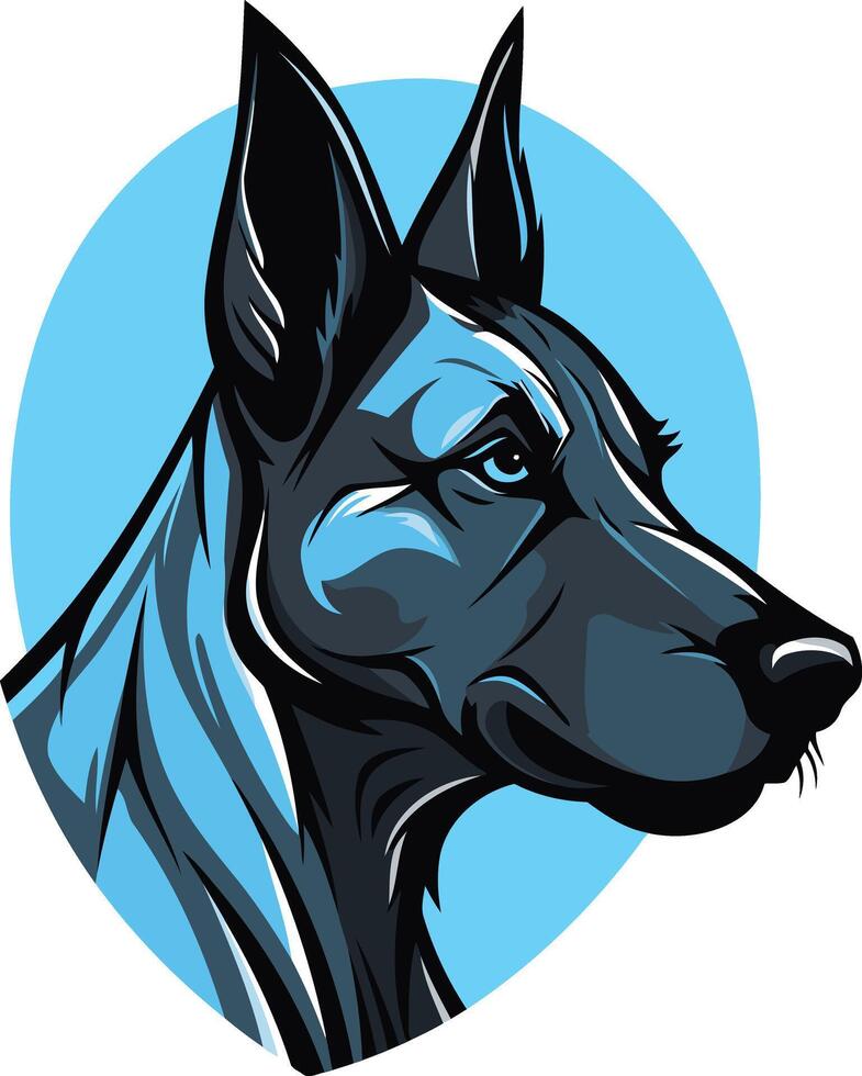 A fierce and determined german shepherd's head, rendered in a bold, graphic style vector
