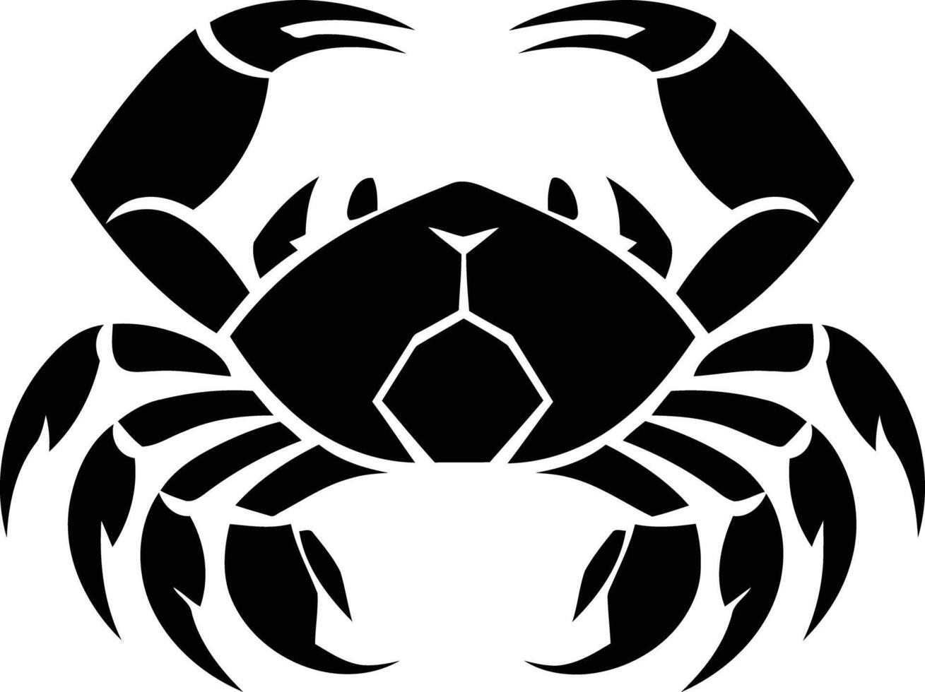 Bold and graphic black and white crab silhouette, perfect for branding, tattoos, or any design project needing a powerful, marine image vector