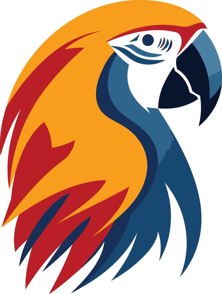 A vibrant and stylized parrot head logo in a bold color palette vector